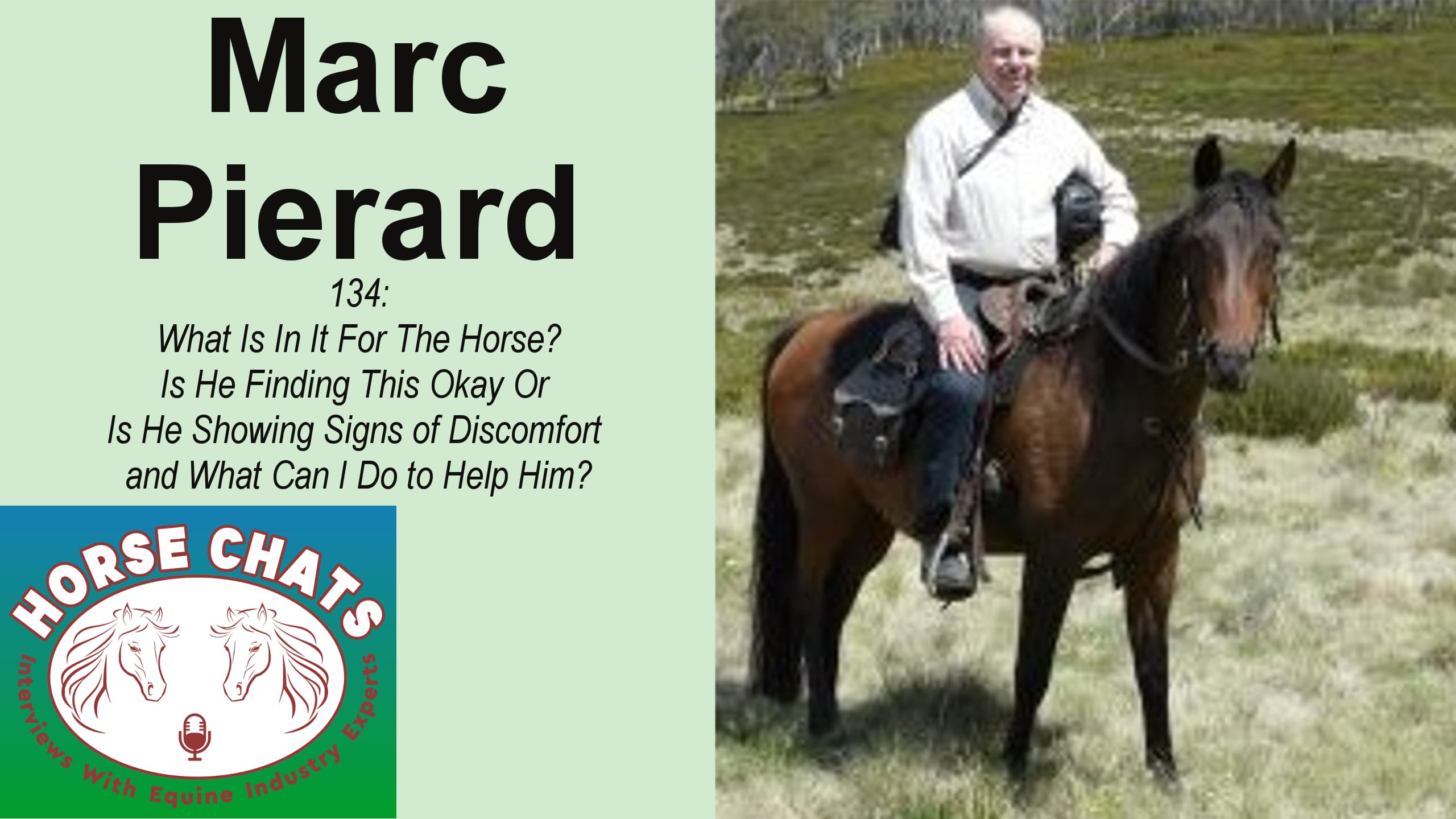 0134: Dr Marc Pierard - What Is In It For The Horse? Is He Finding This Okay Or Is He Showing Signs of Discomfort and What Can I Do to Help Him? cover art